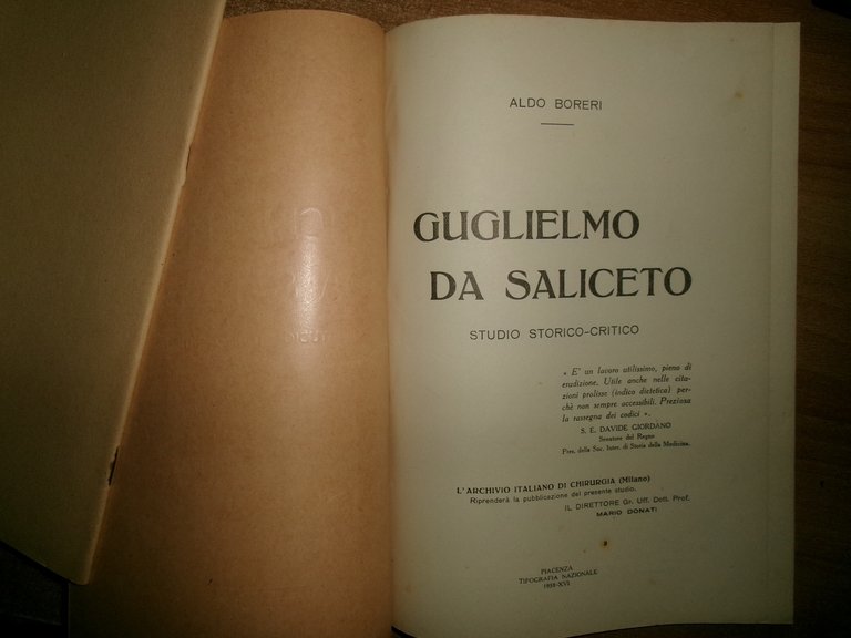 GUGLIELMO DA SALICETO studio storico-critico. ALDO BORERI 1938