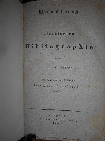 Handbuch der Calassischen BIBLIOGRAPHIE