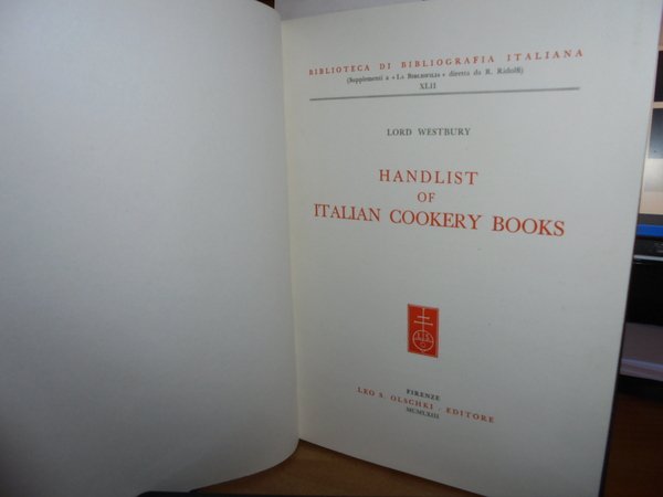 HANDLIST of ITALIAN COOKERY BOOKS