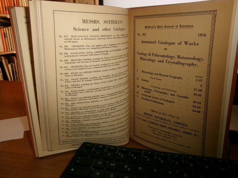 HENRY SOTHERAN. ANNOTATED CATALOGUE OF WORKS Meteorolgy..Geology..Mineralogy...