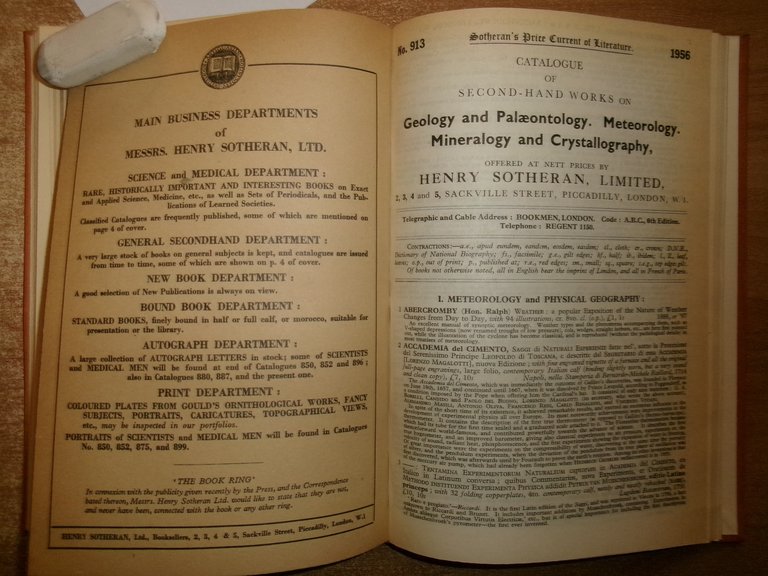 HENRY SOTHERAN. ANNOTATED CATALOGUE OF WORKS Meteorolgy..Geology..Mineralogy...