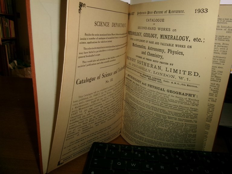 HENRY SOTHERAN. ANNOTATED CATALOGUE OF WORKS Meteorolgy..Geology..Mineralogy...