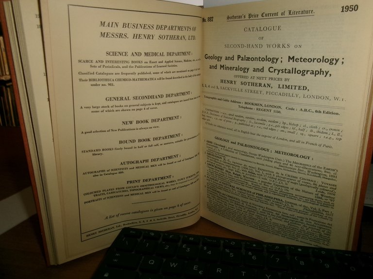 HENRY SOTHERAN. ANNOTATED CATALOGUE OF WORKS Meteorolgy..Geology..Mineralogy...