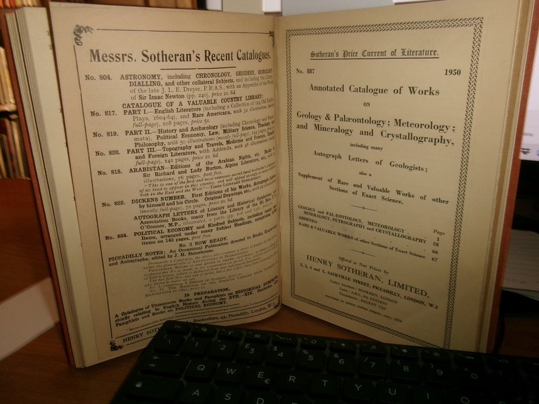 HENRY SOTHERAN. ANNOTATED CATALOGUE OF WORKS Meteorolgy..Geology..Mineralogy...