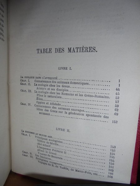 Histoire de la Zoologie depuis les temps les plus reculés …