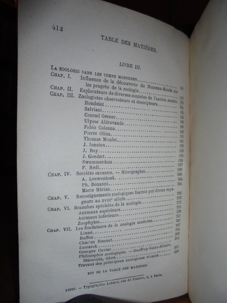 Histoire de la Zoologie depuis les temps les plus reculés …