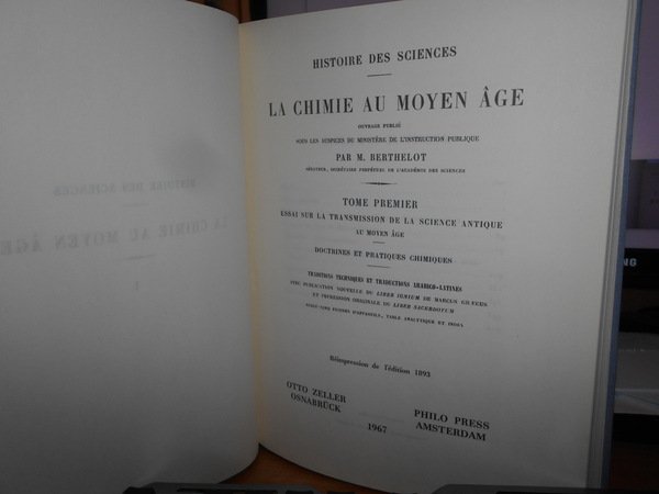 Histoire des sciences. La chimie au Moyen Âge ouvrage publié …