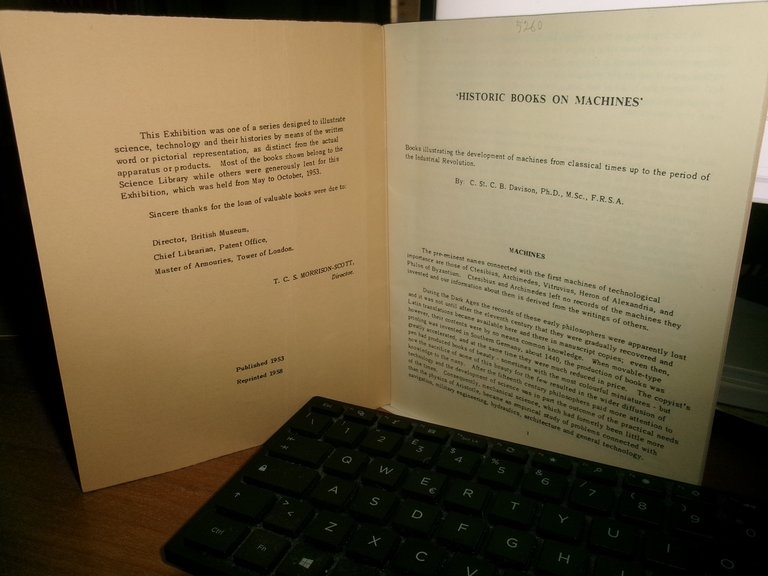 Historic Books on Machines. Special Exhibition Catalogue. DAVISON, C. ST... …