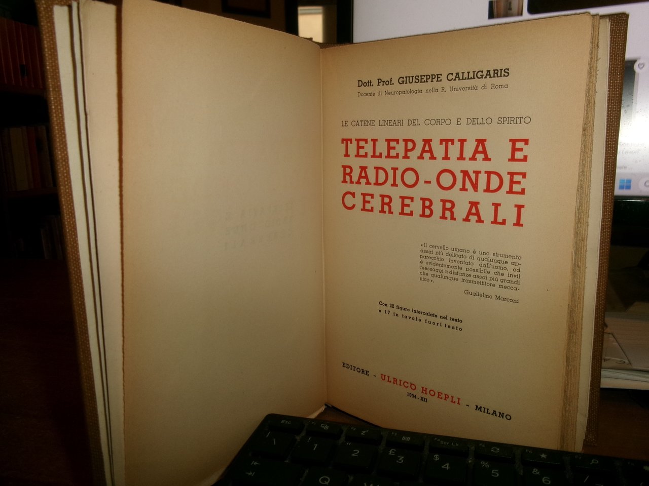 (Hoepli) TELEPATIA e RADIO-ONDE CEREBRALI. GIUSEPPE CALLIGARIS 1934