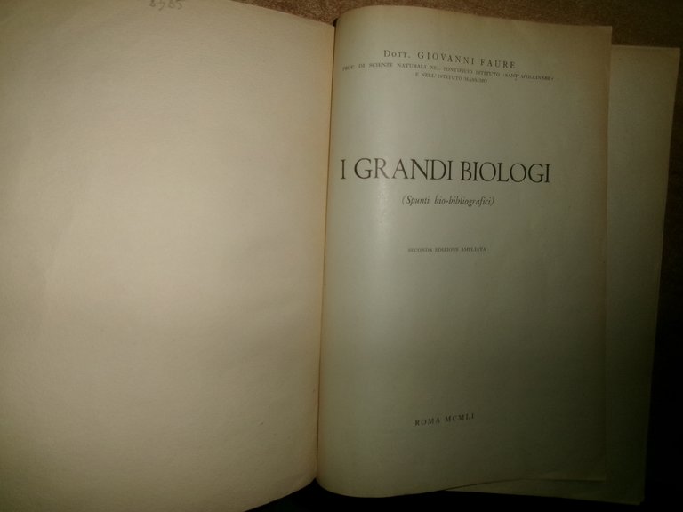 I GRANDI BIOLOGI (Spunti bio-bibliografici). GIOVANNI FAURE 1951