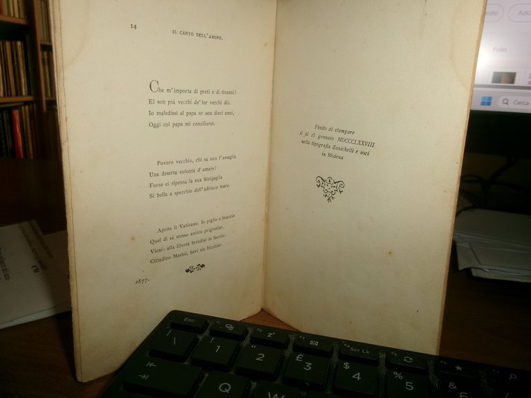 Il Canto dell' Amore. CARDUCCI, Giosuè. (Prima edizione 1878)