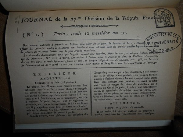 IL PRIMO GIORNALISMO TORINESE. Diritto-Politica-Storia