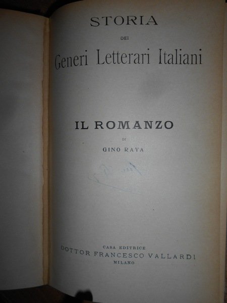 IL ROMANZO. Storia dei generi letterari italiani