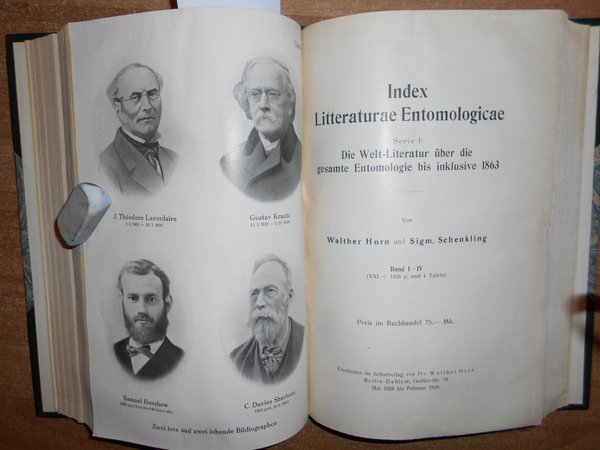 INDEX Litteraturae Entomologicae. Die Welt-Literatur uber die gesamte Entomologie bis …