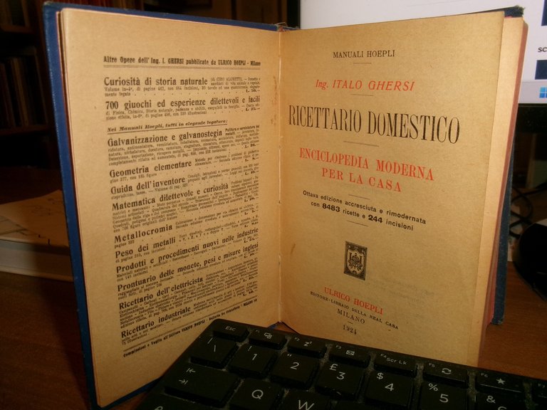 Ing. ITALO GHERSI. Ricettario... Enciclopedia Moderna per la Casa. HOEPLI, …