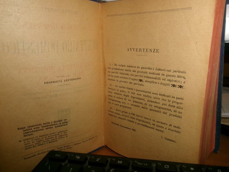 Ing. ITALO GHERSI. Ricettario... Enciclopedia Moderna per la Casa. HOEPLI, …