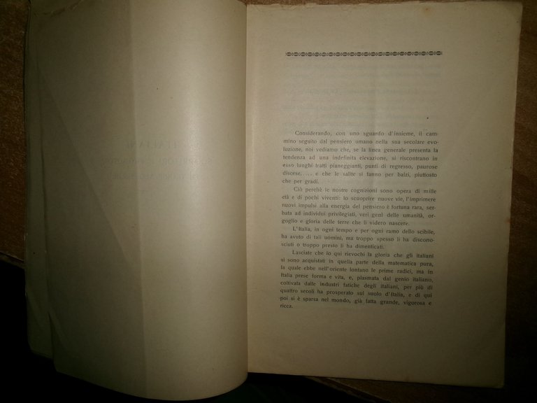 ITALIANI scopritori e promotori di TEORIE ALGEBRICHE. BORTOLOTTI ETTORE 1919