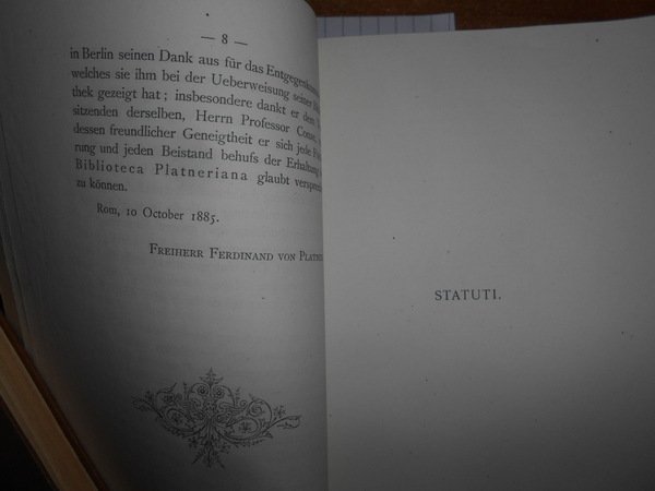 KATALOG DER BIBLIOTHECA PLATNERIANA, ENTHALTEND MUNICIPALSTATUTEN UND STAEDTEGESCHICHTEN ITALIENS + …