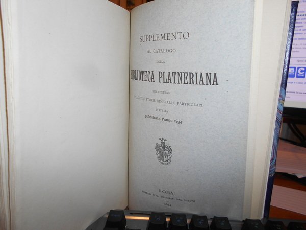 KATALOG DER BIBLIOTHECA PLATNERIANA, ENTHALTEND MUNICIPALSTATUTEN UND STAEDTEGESCHICHTEN ITALIENS + …