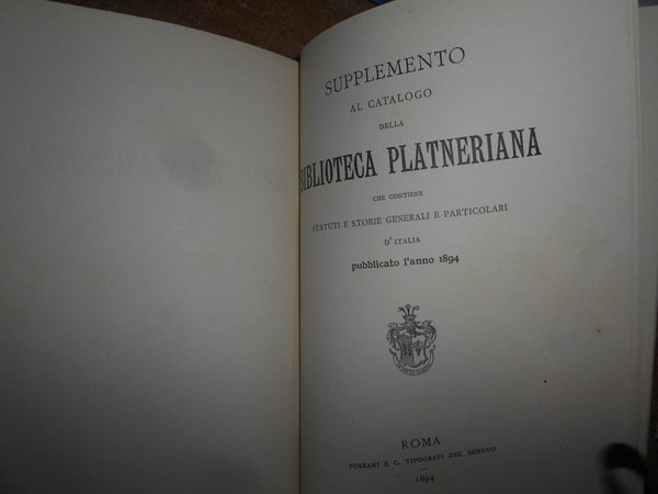 KATALOG DER BIBLIOTHECA PLATNERIANA, ENTHALTEND MUNICIPALSTATUTEN UND STAEDTEGESCHICHTEN ITALIENS + …