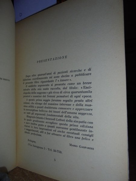 L' AMORE. Pensieri scelti e coordinati da M. GASPARINI