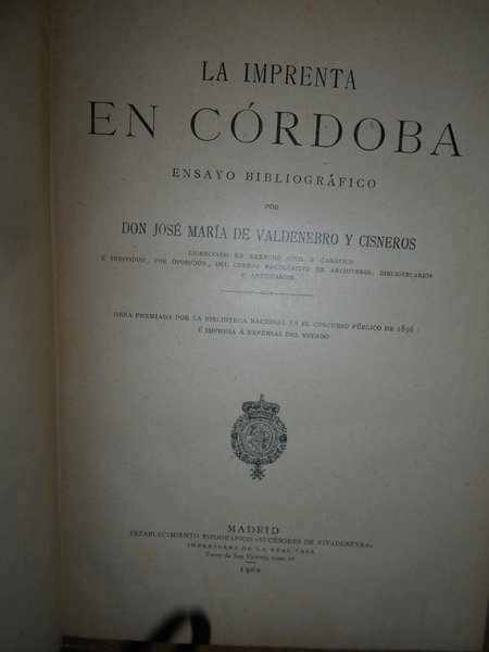 LA IMPRENTA EN CÓRDOBA. ENSAYO BIBLIOGRÁFICO