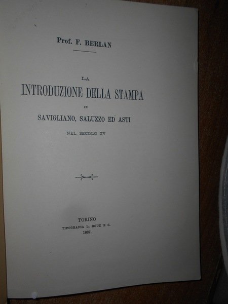 La Introduzione della Stampa in Savigliano, Saluzzo ed Asti