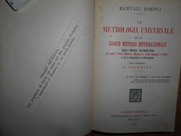La Metrologia Universale ed il Codice metrico internazionale