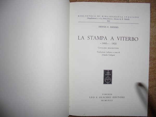 LA STAMPA A VITERBO << 1488 >> - 1800