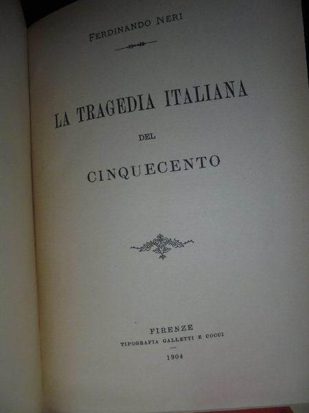 La Tragedia Italiana del Cinquecento