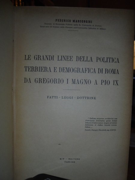 Le grandi linee della politica terriera e demografica di Roma …