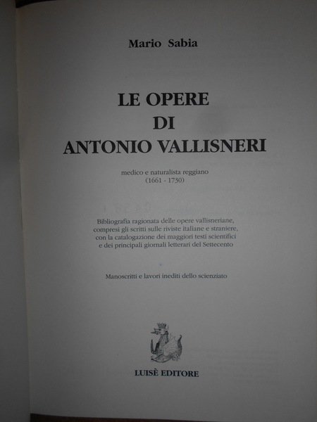 Le Opere di Antonio Vallisneri