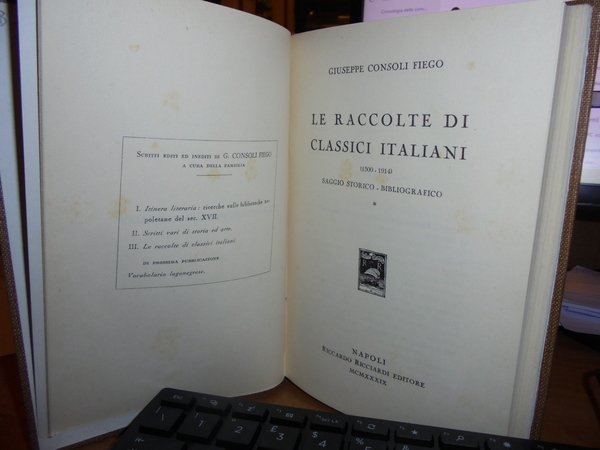 LE RACCOLTE DI CLASSICI ITALIANI (1500 - 1914). Saggio Storico …