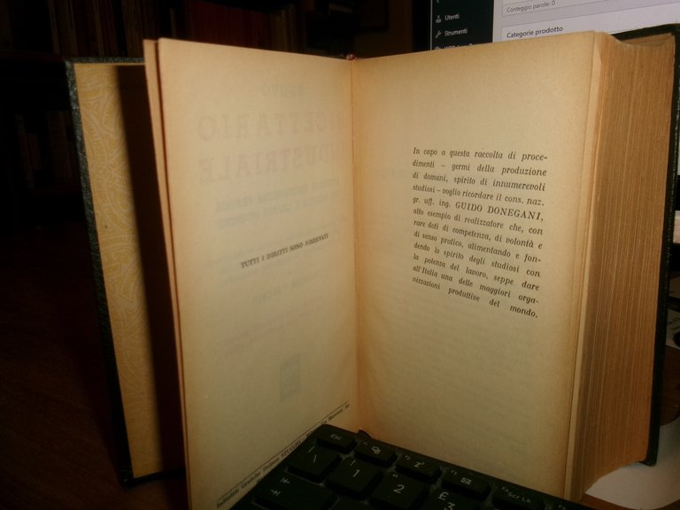 LEONIDA VALERIO. Nuovo ricettario Industriale - HOEPLI, 1940