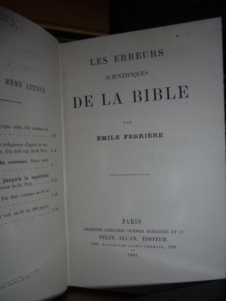 Les erreurs scientifiques De La Bible par Emile Ferrière
