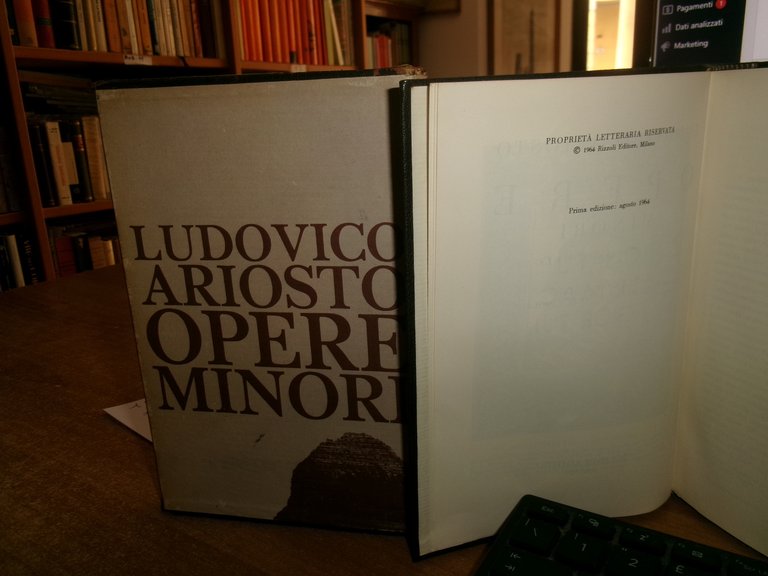 LUDOVICO ARIOSTO. OPERE MINORI... a cura di Aldo Vallone 1964