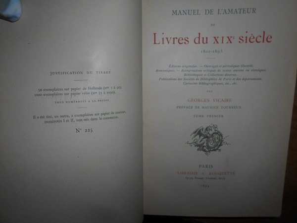 MANUEL DE L' AMATEUR de Livres du XIX Siècle 1801-1893. …