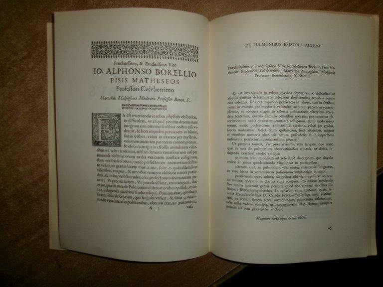 Marcello Malpighi. DE PULMONIBUS ristampa 1958