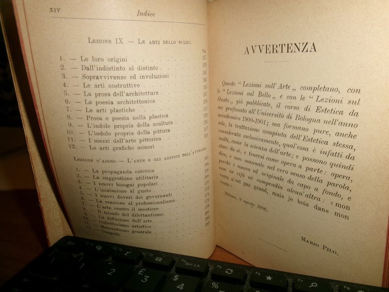 MARIO PILO. ESTETICA Lezioni sull' Arte. HOEPLI, 1907