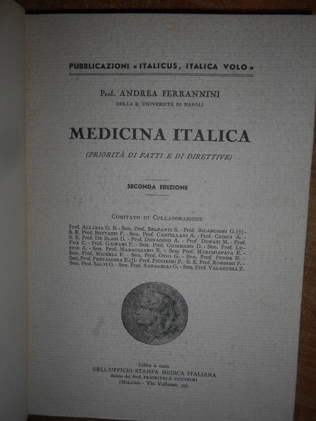 Medicina italica. (priorità di fatti e di direttive)