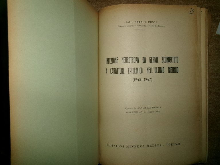 MISCELLANEA di numerosi estratti/opuscoli riguardanti le malattie infettive 1930