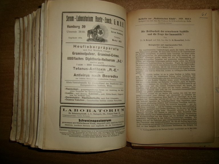 AA. VV. Miscellanea di numerosi opuscoli/estratti infezioni; immunità; serologia 1907/25