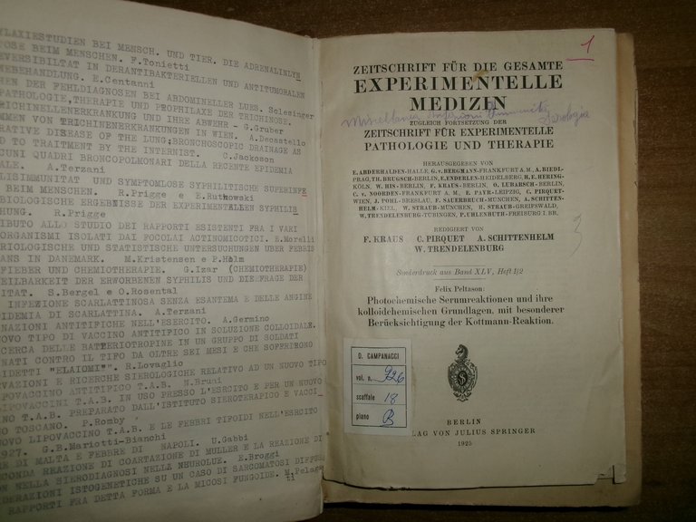 AA. VV. Miscellanea di numerosi opuscoli/estratti infezioni; immunità; serologia 1907/25