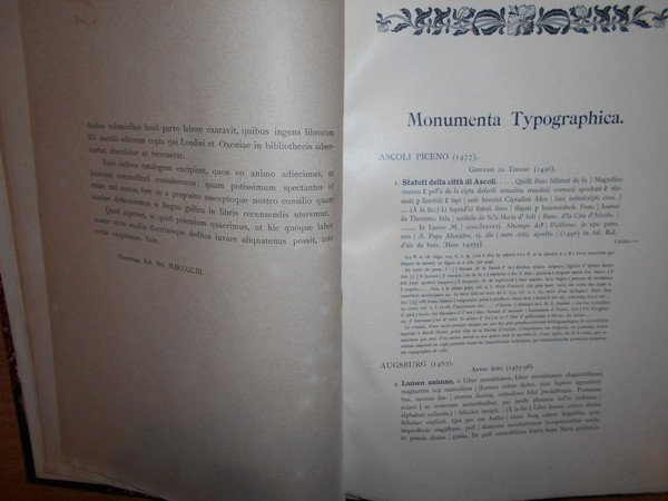 Monumenta Typographica catalogus LIII. Leonem S. Olschki