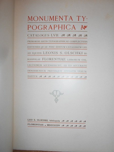 MONUMENTA TYPOGRAPHICA. Catalogus LVII