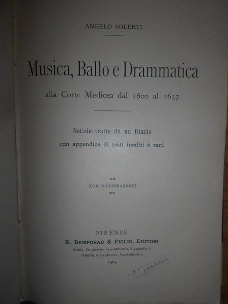 MUSICA, BALLO E DRAMMATICA ALLA CORTE MEDICEA DAL 1600 AL …