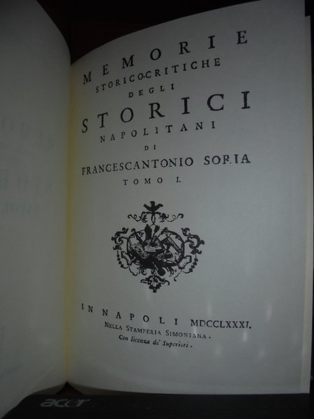 (Napoli) MEMORIE Storico-critiche degli storici napolitani