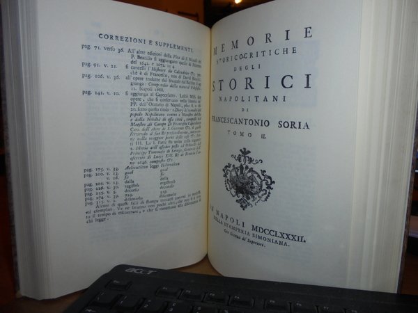 (Napoli) MEMORIE Storico-critiche degli storici napolitani