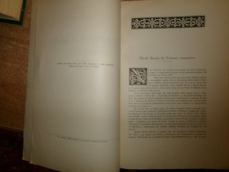 Nicolò Brenta da Varenna Stampatore. VITTORIO ADAMI 1923