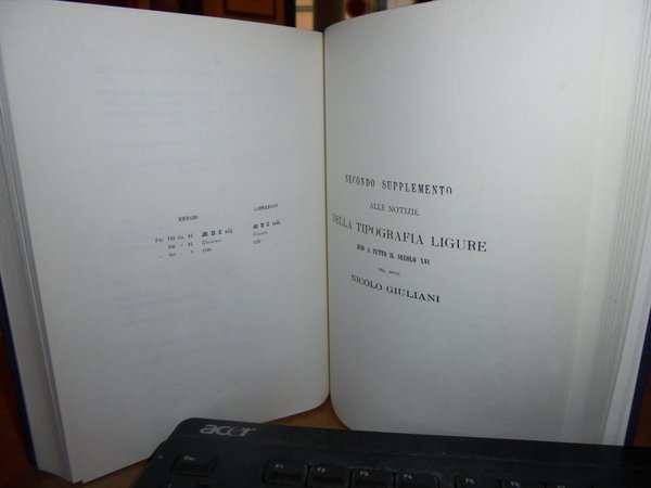 NOTIZIE sulla Tipografia Ligure sino a tutto il Secolo XVI …